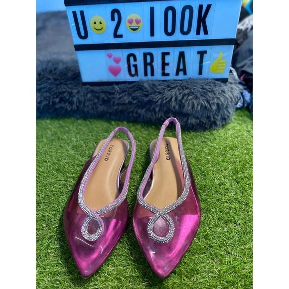 Torrid Pink Rhinestone‎ Slingback Pointed Toe Flats Women's Shoes
