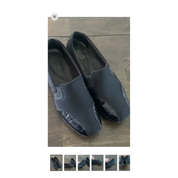 Clarks Cloudsteppers Black Slip On Loafer Faux Croc Patent Trim Womens Shoes 7.5