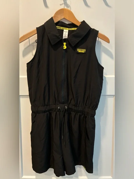 Justice pac-man Black Sleeveless Zip Front Romper with Yellow Accents girls xL