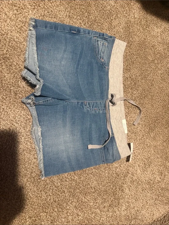Denim Knit Waist Frayed Hem Girl’s Shorts - Blue