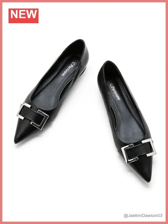 Women's Pointed Toe Ballet Flats with Buckle, Lambskin Leather Lining, Memory
