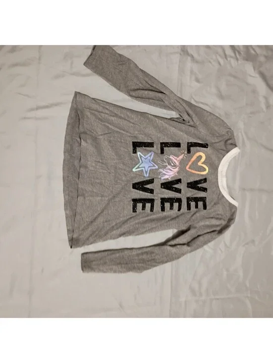 Justice Girls' Long Sleeve Gray Shirt with Colorful LOVE Print