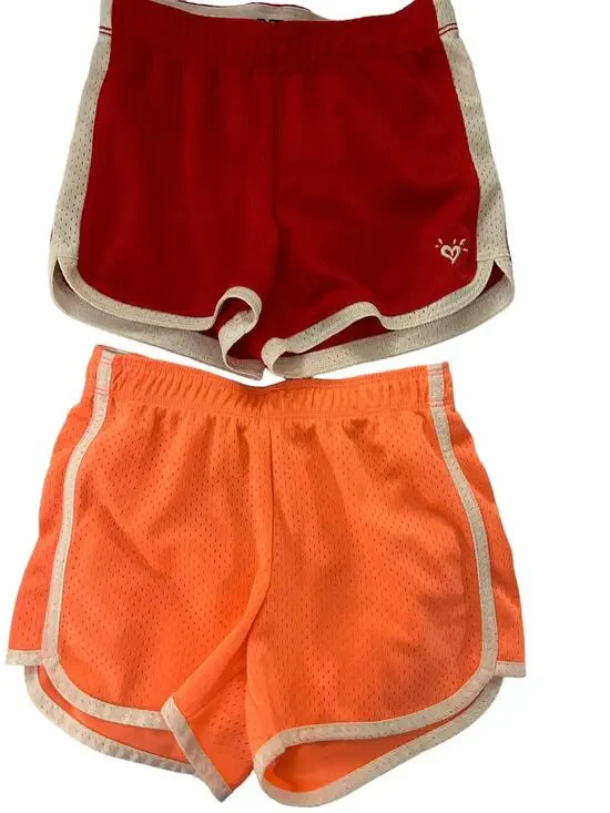 Justice Red And Florescent Orange Mesh Shorts  size 7