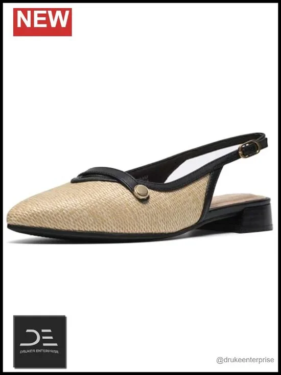 Leather Slingback Flats - Pointed Toe, Adjustable Strap
