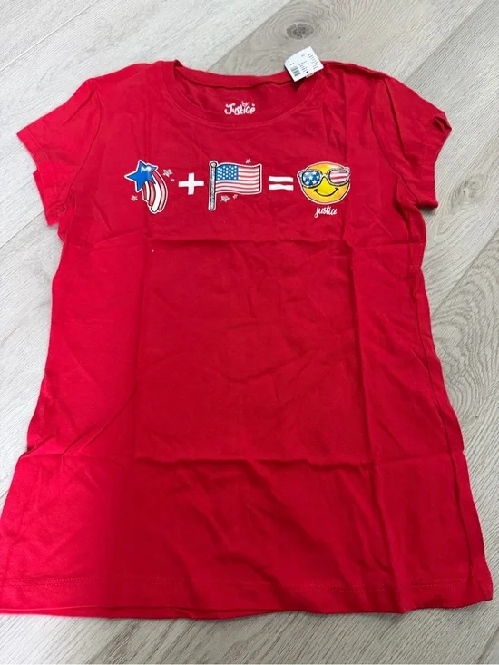 Justice Red Short Sleeve Tee with Patriotic Emoji Graphics