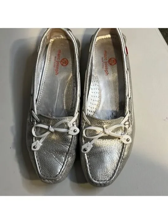 Marc Jacobs Silver Leather Loafers Size 8.5