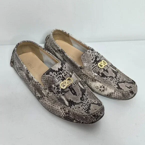 Cole Haan Shelby Driving Loafer Shoes Women 8.5 Gray Snakeskin Leather Moccasin‎