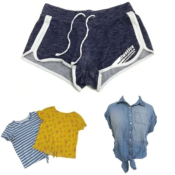 Justice and So Bundle Two Tees Short sleeve Button Down Active Shorts Size 10