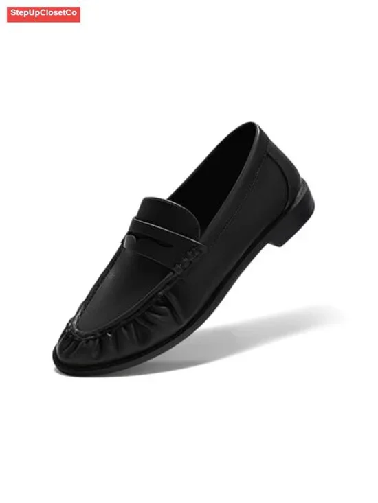Faux Leather Penny Loafers for Women Comfortable Slip On Work Flats