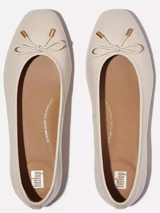 FitFlop DELICATO Bow Soft Leather Paris Beige Ballerina Flats(Brand New, In Box)