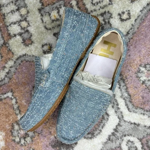 Hush Puppies Cora Loafer 6 Blue Denim Tweed Preppy Slip On Flats‎ Shoes Twee New