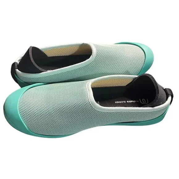 Mahabis Summer Sz US 7.5 Turquoise Removable Insole Slip On Flats Mesh Shoes