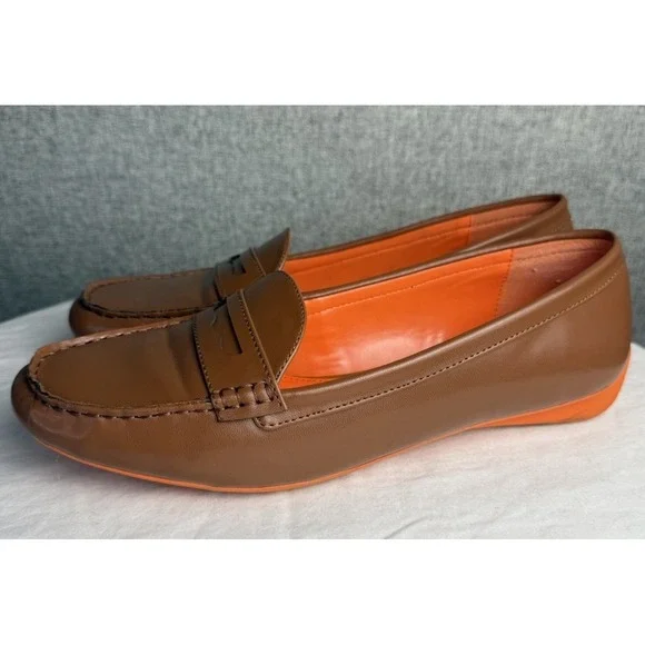 Chaps Cerra Loafers Driving Moccasins Slip On Shoes Tan Brown Orange Preppy 10 B