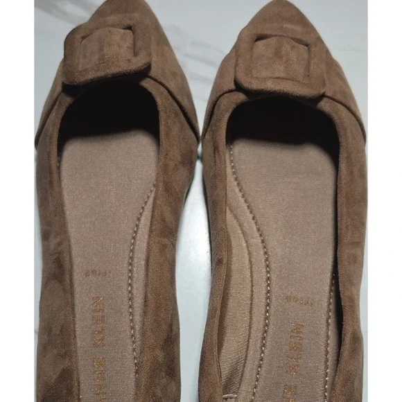 New Look Women's Brown Faux Suede Slip-On Ballet Flats Buckle Pointed Toe AU‎ 8