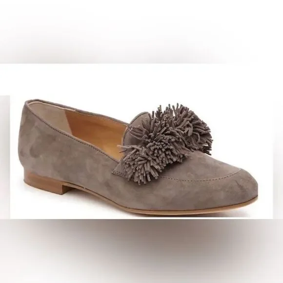 Anthropologie Mercanti Fiorentini Made in Italy Grey Fringe Pom Suede Loafers