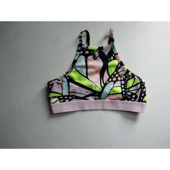 Justice Girls Butterfly Wing High Neck Sports Bra XS 5/6 Multicolor Activewear‎
