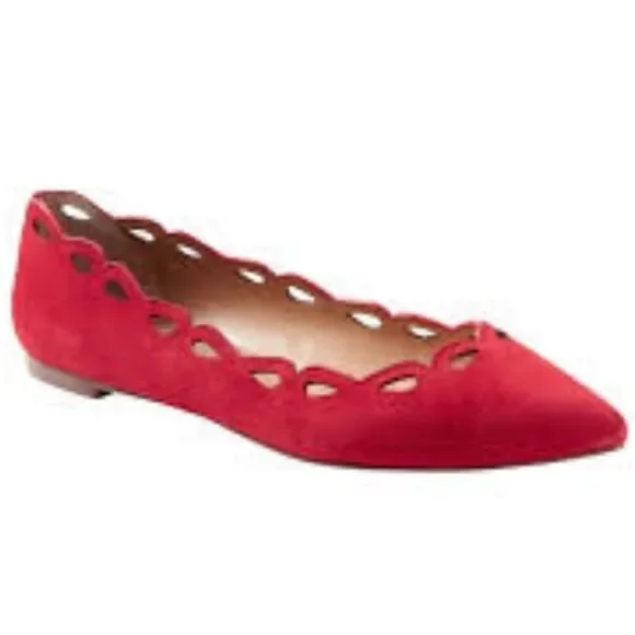 Banana Republic Cherry Red Suede Leather Laser Cut Pointed Toe Flats