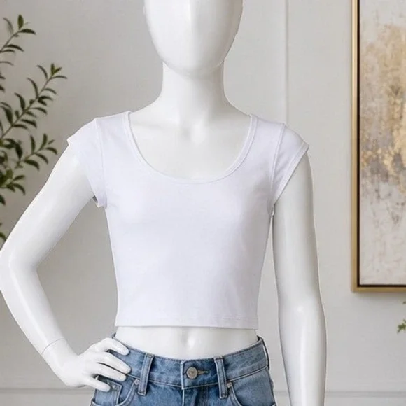 Justice Girls Cap Sleeve Seamless Top White Square Neck M 10