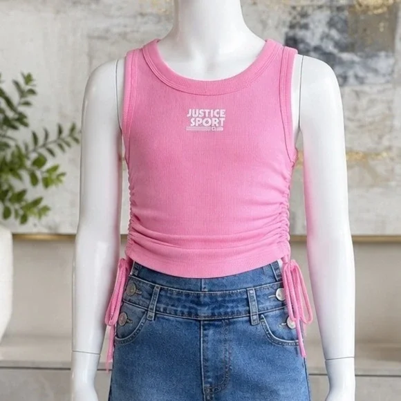 Justice Girls Tank Top Cinch Side Ribbed Pink Sport Club M 10