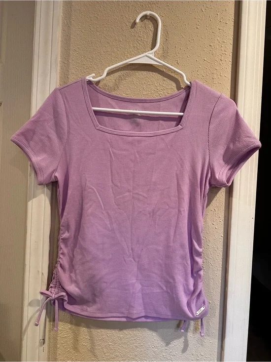 Justice Lavender Square Neck Short Sleeve Tee with Side Ties Size XL 0377