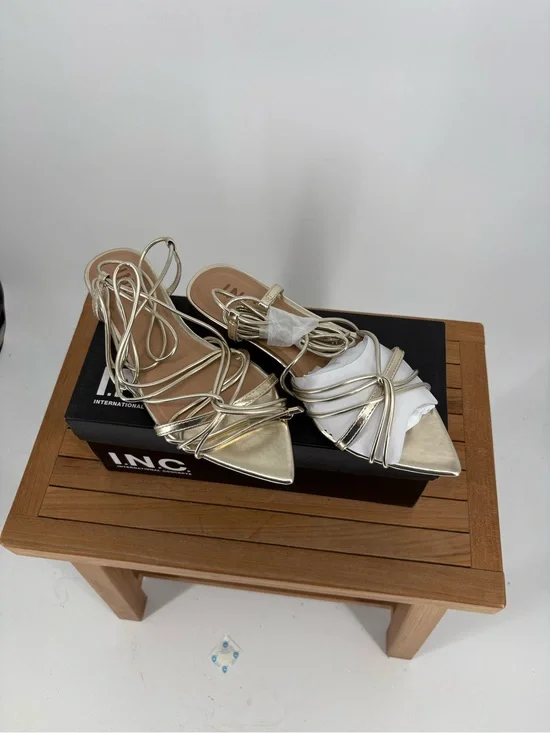 New INC Metallic Gold Strappy Pointed-Toe Flat Sandals SIZE 7.5M