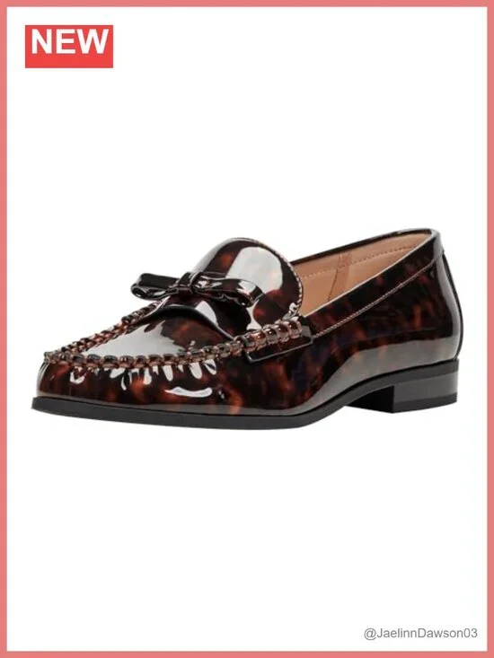 Faux Patent Leather Bow Detail Slip-On Loafer