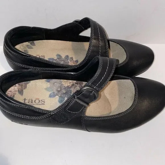 Taos Black Leather Mary Jane With Buckle Women 7.5
