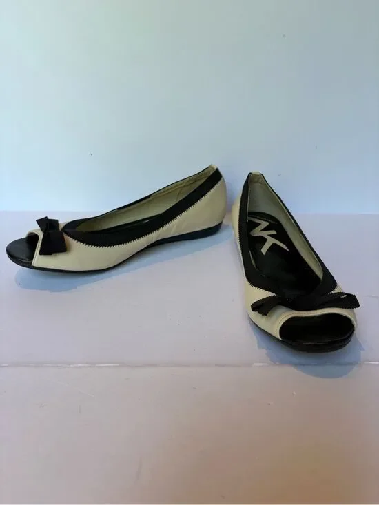 Anne Klein Sport Women's Two-Tone Black and Cream Peep-Toe Ballet Flats 9 1/2M