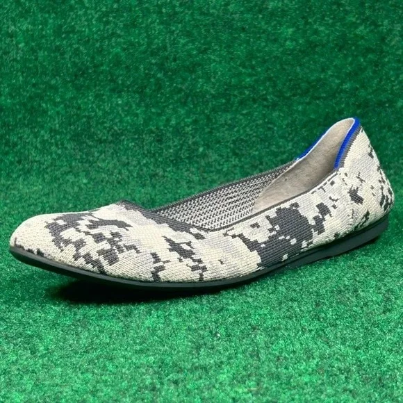 Rothys The Flat Round Toe Knit Ash Grey Camouflage Flats Womens 10‎ Rubber Sole