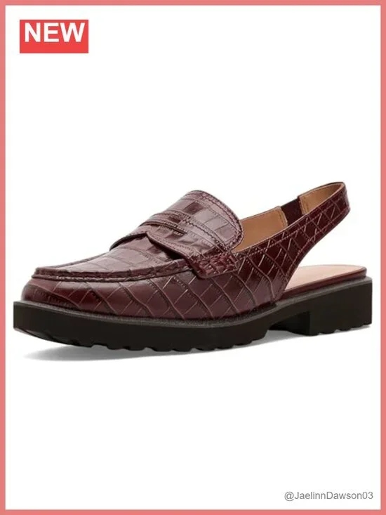 Women's Leather Penny Sling Loafers with Cushioned Footbed