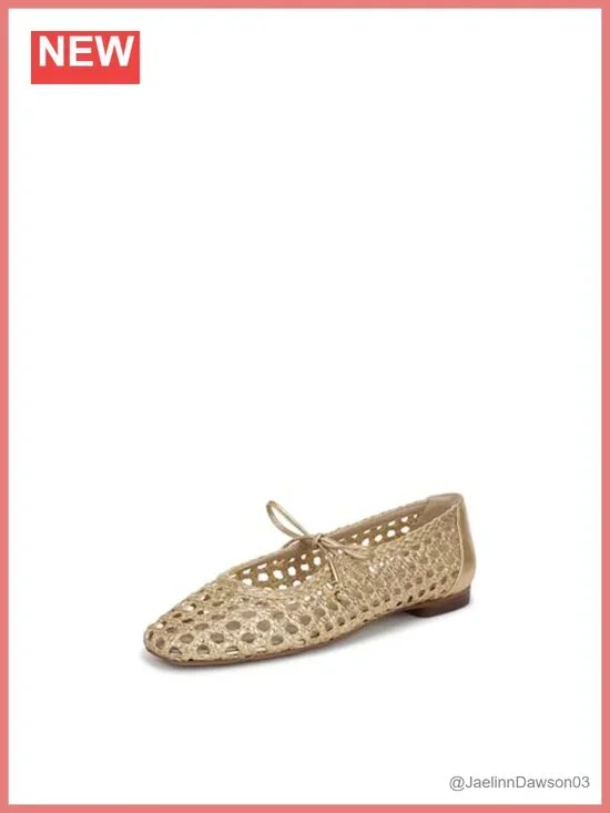 Sam Edelman Woven Bow Mary Jane Ballet Flats, Slip-On Square Toe, PU Synthetic,