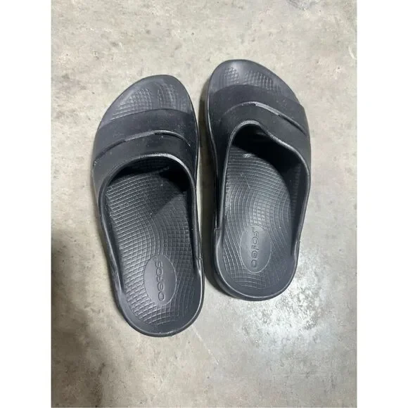 OOFOS OOahh Recovery Sandal Slide Slip On Shoes Black Mens Size 6 Women Size 8