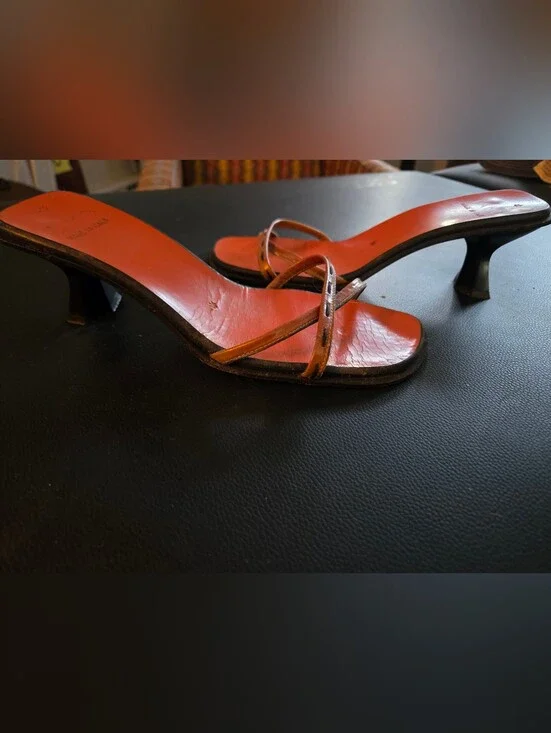 Women's Vintage Made In Italy Tano Strappy Kitten Heel Sandals - Orange