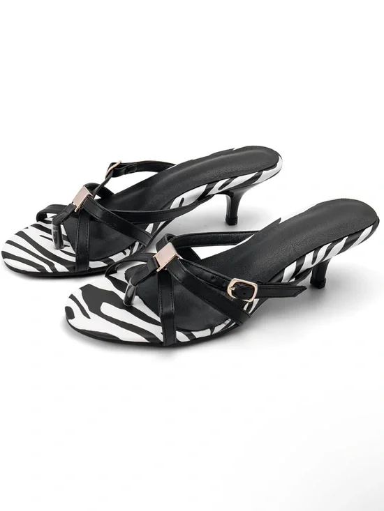 Lahoma Latso Black Zebra Print Kitten Heel Sandals