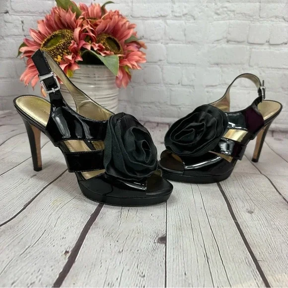 antonio melani sling back leather heels rose flower peep toe women 7.5 dressy