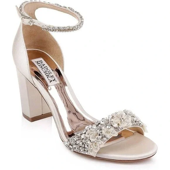 Badgley Mischka silver crystal strappy heels US 7.5 ankle embellished‎ bride EU