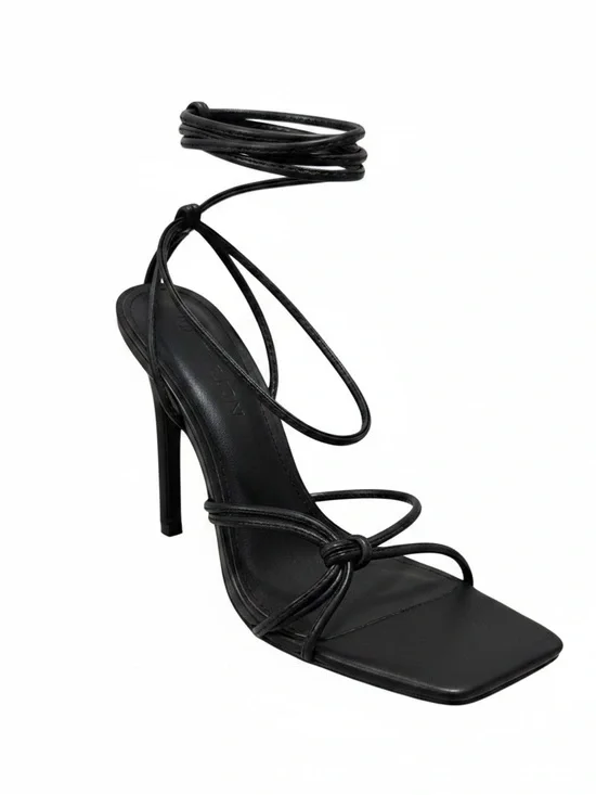 Black Strappy Lace-Up High Heel Sandal