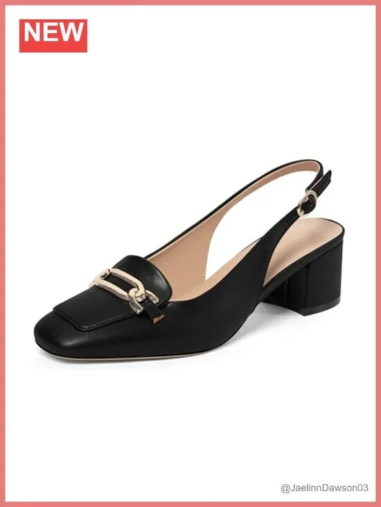 Women Square Toe Slingback Low Block Heel Slip On Pumps