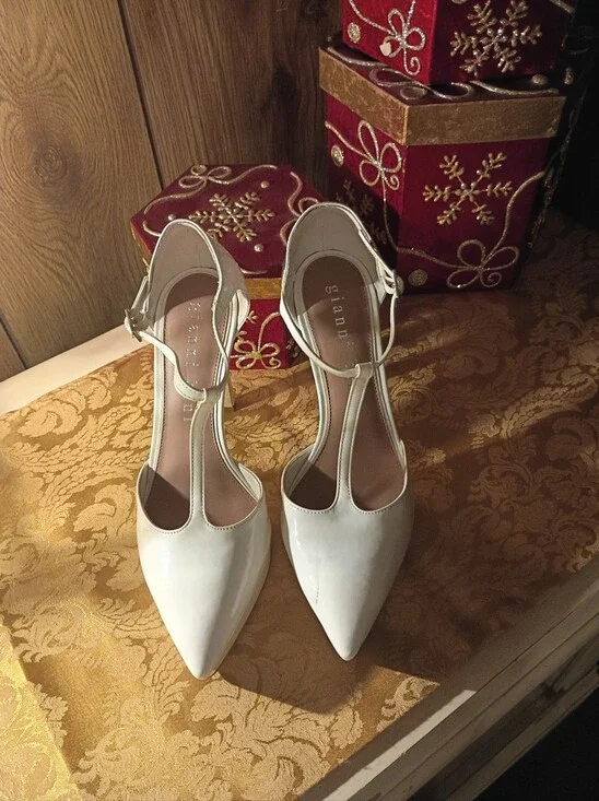 Gianni Bini White T-Strap Pointed Pumps