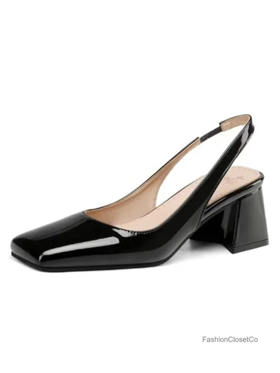 Chunky Block Heel Square Toe Slingback Pumps Women's Office Wedding Shoes