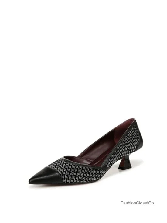 Franco Sarto Women's Kitten Heel Pumps Leather Slip-On Pointed Toe 1.75