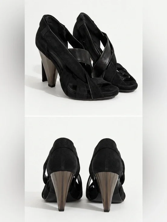 Derek Lam Shoe Black Suede Wrap Around Tie Tortoise Heel Sz 38