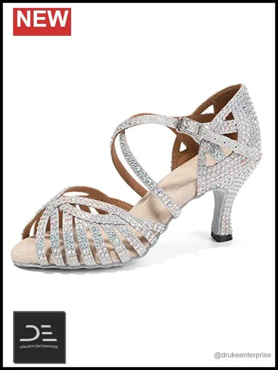 Women's Rhinestone Latin Ballroom Dance Shoes Open Toe 3