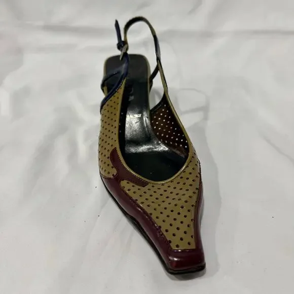 Vintage Prada Y2K Perforated Leather Slingback Kitten Heel 38.5 SINGLE SHOE