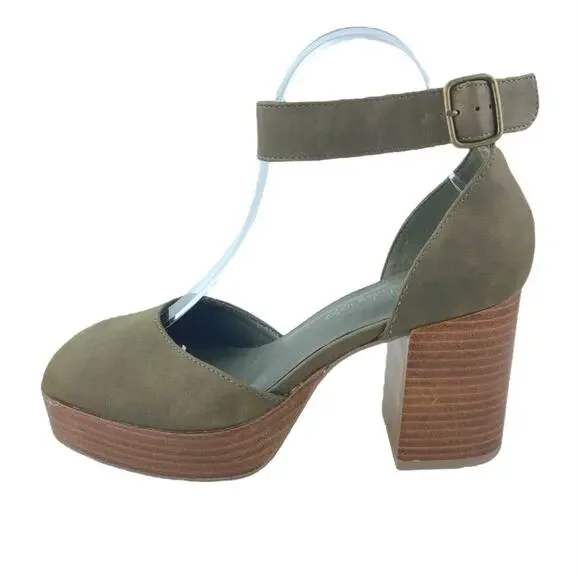 House Of Harlow 1960 Tanner Green Suede Ankle Strap Platform Heels Sandals Sz 9M