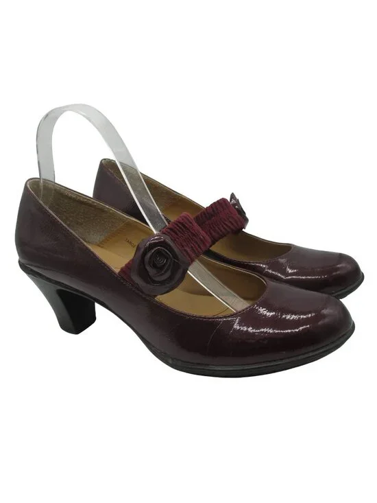 Merona Burgundy Mary Jane Heels With Floral Strap Size 9 Man-Made Materials Boho