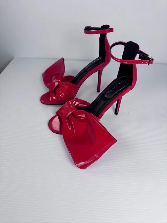 Azalea Wang Red Patent Bow Heels Ankle Strap Stiletto Sandals NIB Sz 6.5, 7, 8