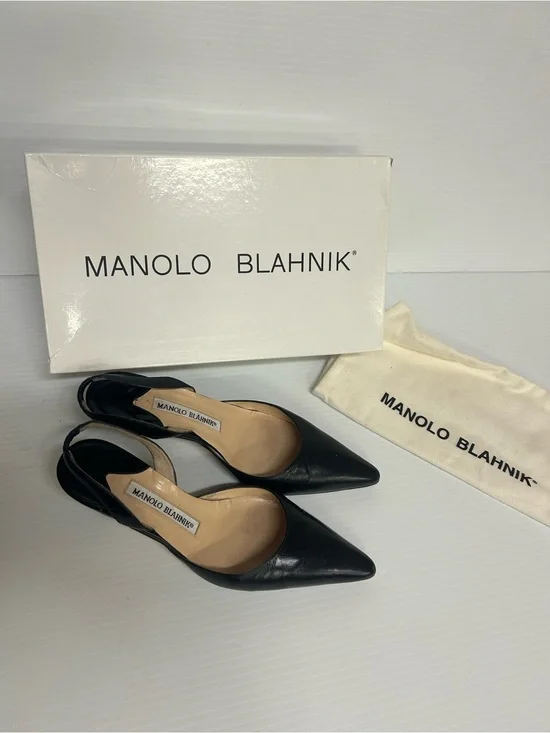 Manolo Blahnik  Carolyn Pointed Toe Black Sling back Pumps Size EU 35.5 US 5.5