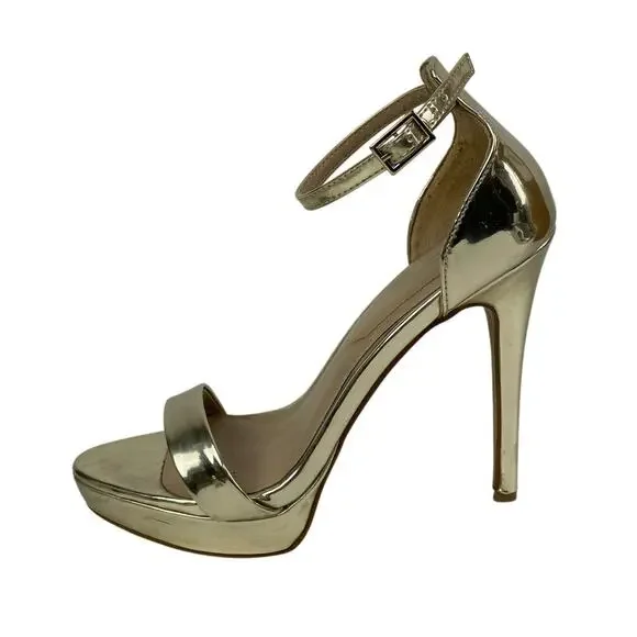 Aldo Madalene Gold Ankle Strap Open Toe Platform Heels Strappy Dress Sandals 7.5