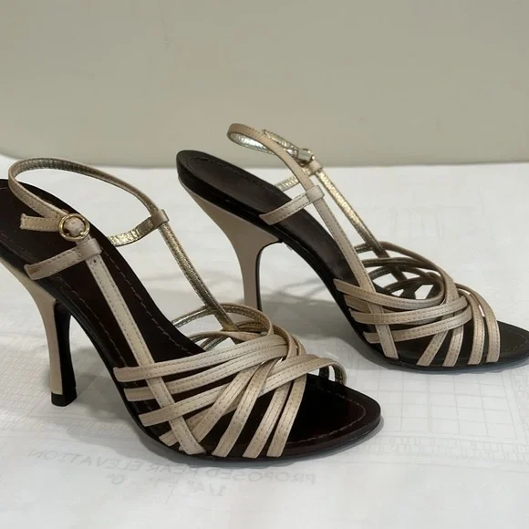 BCBG Cream High Heeled Sandals with Strappy Design